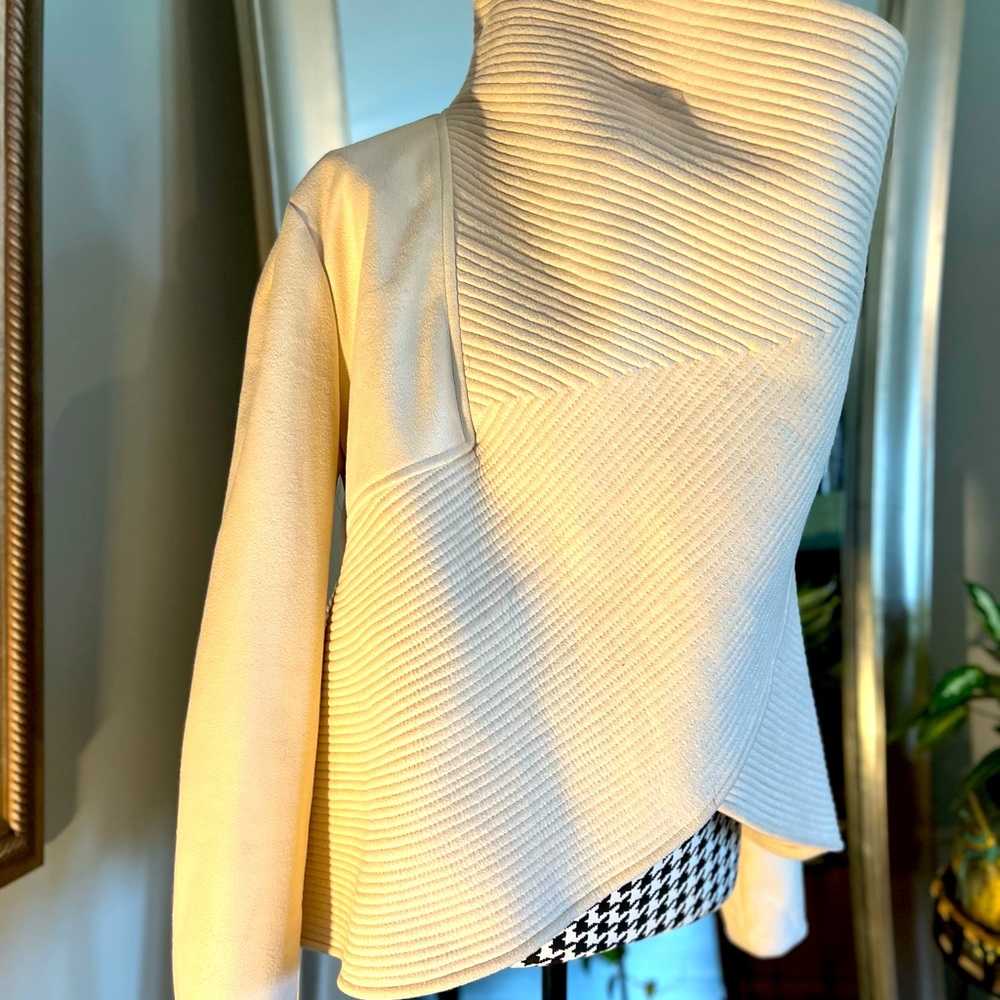 Gracia Ivory Denim, Suede Like Asymmetrical Jacket